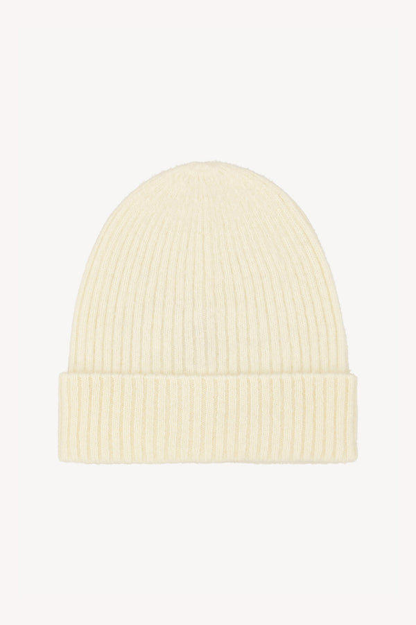 Berretto Unisex a Coste in Puro Cashmere Spazzolato Latte