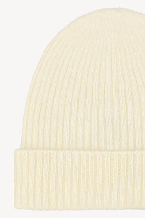 Berretto Unisex a Coste in Puro Cashmere Spazzolato Latte