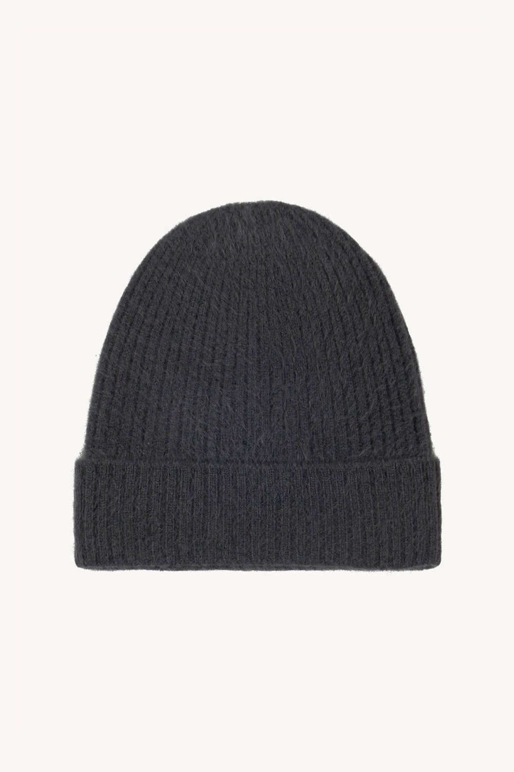 Berretto Unisex a Coste in Puro Cashmere Spazzolato Ardesia