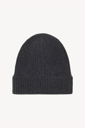 Berretto Unisex a Coste in Puro Cashmere Spazzolato Ardesia