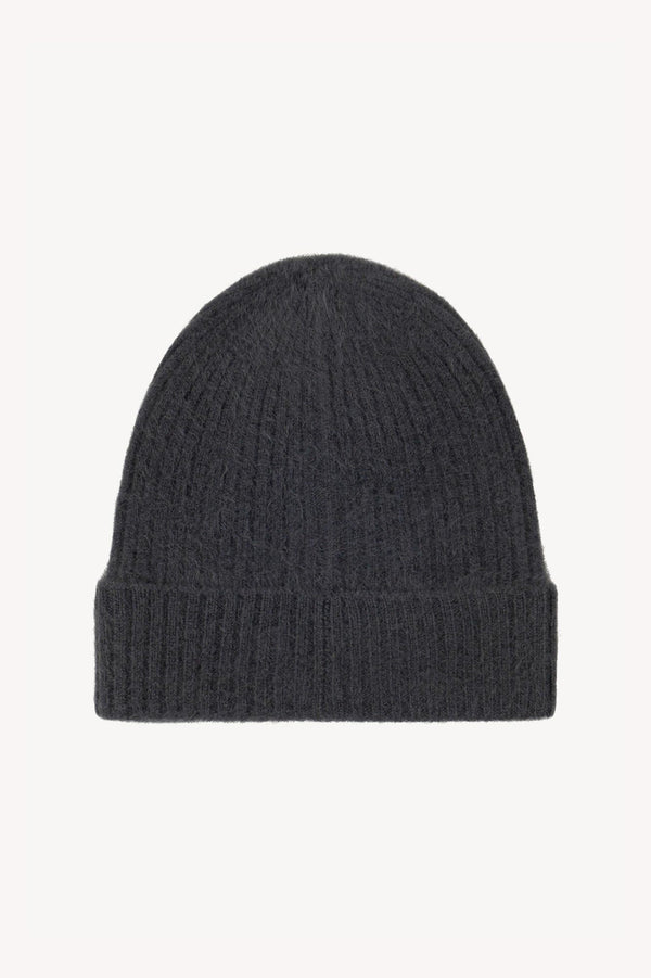 Berretto Unisex a Coste in Puro Cashmere Spazzolato Ardesia