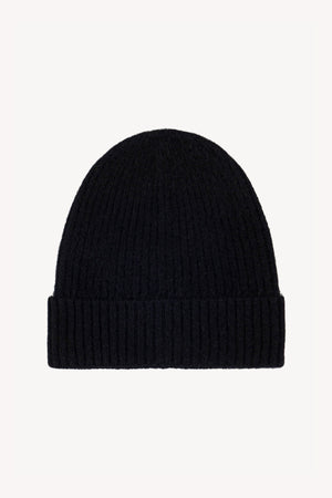 Berretto Unisex a Coste in Puro Cashmere Spazzolato Nero