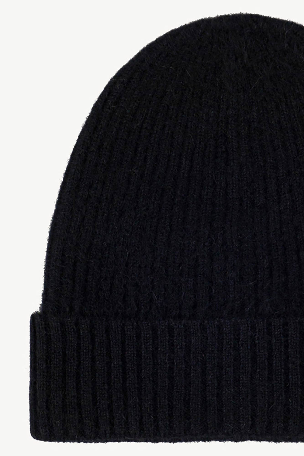 Berretto Unisex a Coste in Puro Cashmere Spazzolato Nero
