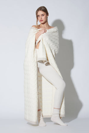 Plaid Trecce 4 fili in Puro Cashmere Latte