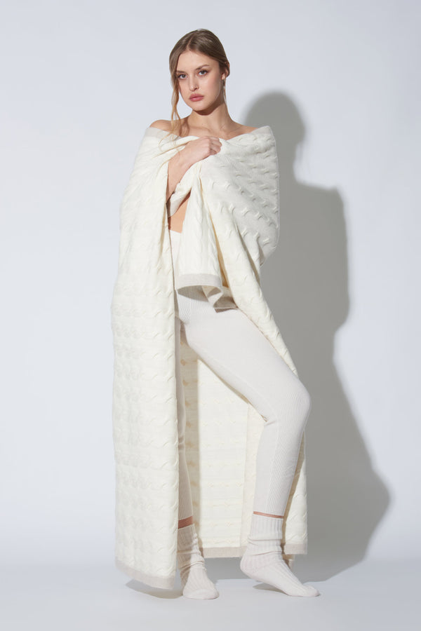 Plaid Trecce 4 fili in Puro Cashmere Latte