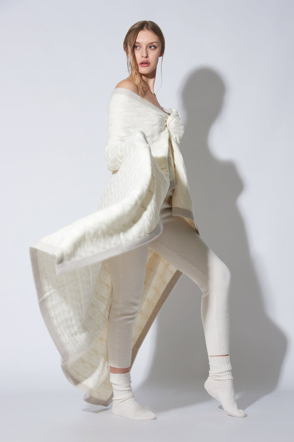 Plaid Trecce 4 fili in Puro Cashmere Latte