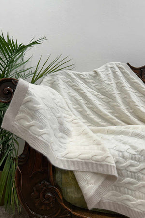 Plaid Trecce 2 fili in Puro Cashmere Latte