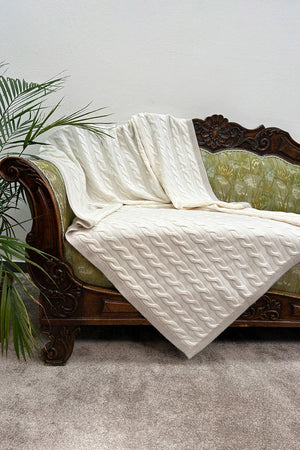 Plaid Trecce 2 fili in Puro Cashmere Latte