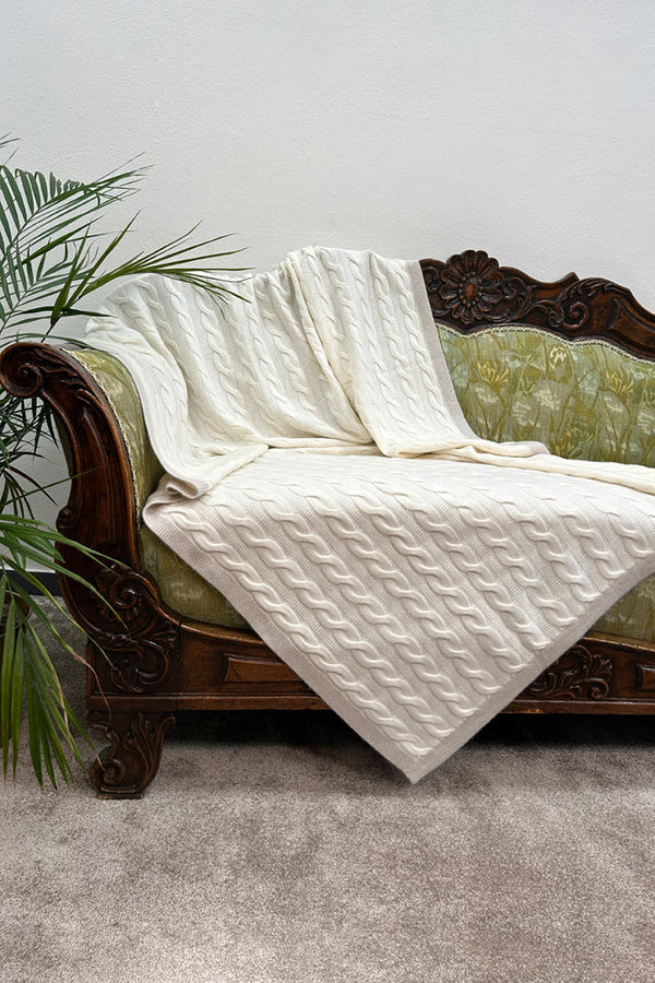 Plaid Trecce 2 fili in Puro Cashmere Latte