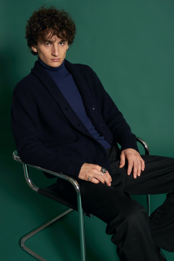 Cardigan Collo Scialle Costa Inglese Puro Cashmere