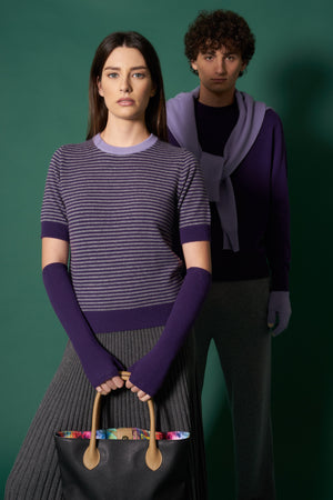 Girocollo Mezza Manica Righe Puro Cashmere