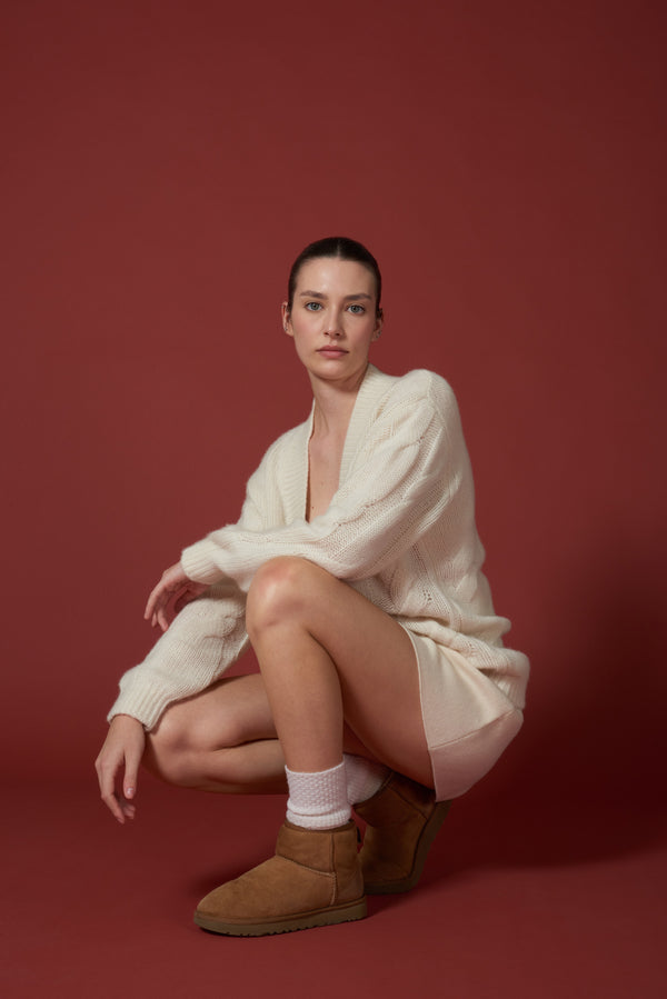 Maglia Scollo a V Trecciona Puro Cashmere