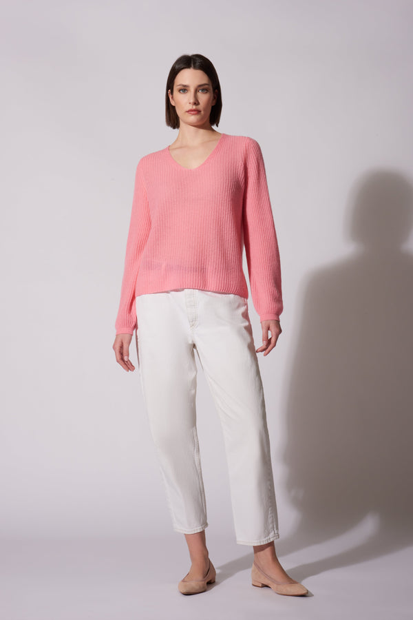 Maglia scollo V a coste Puro Cashmere
