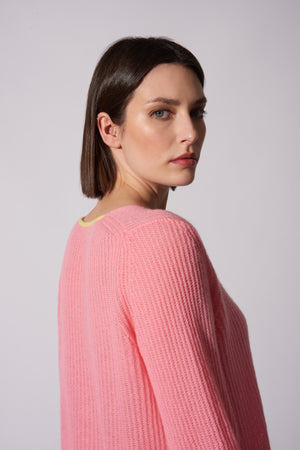 Maglia scollo V a coste Puro Cashmere