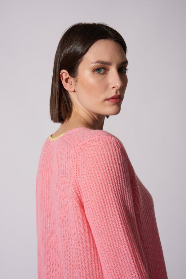 Maglia scollo V a coste Puro Cashmere