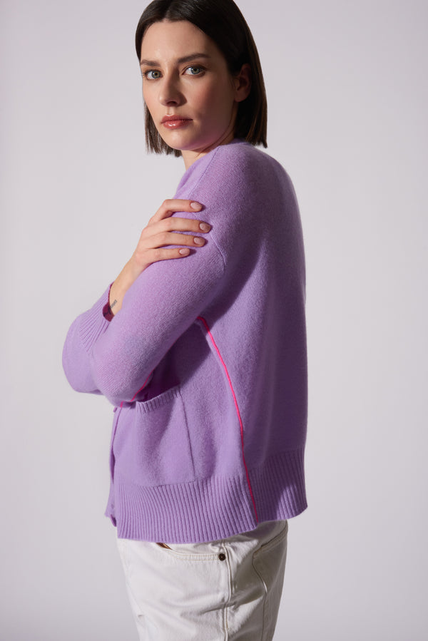 Cardigan bordo a contrasto Puro Cashmere