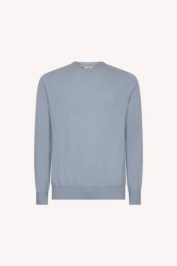Light Blue Pure Cashmere Round Neck Pullover