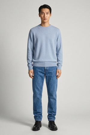 Light Blue Pure Cashmere Round Neck Pullover