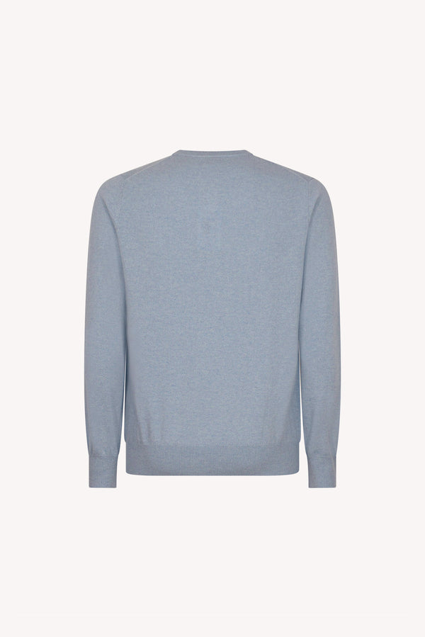 Light Blue Pure Cashmere Round Neck Pullover