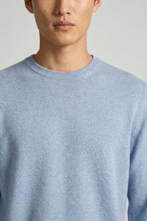 Light Blue Pure Cashmere Round Neck Pullover