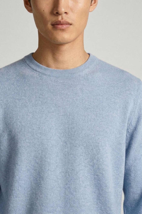 Light Blue Pure Cashmere Round Neck Pullover