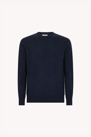 Marine Blue Pure Cashmere Round Neck Pullover