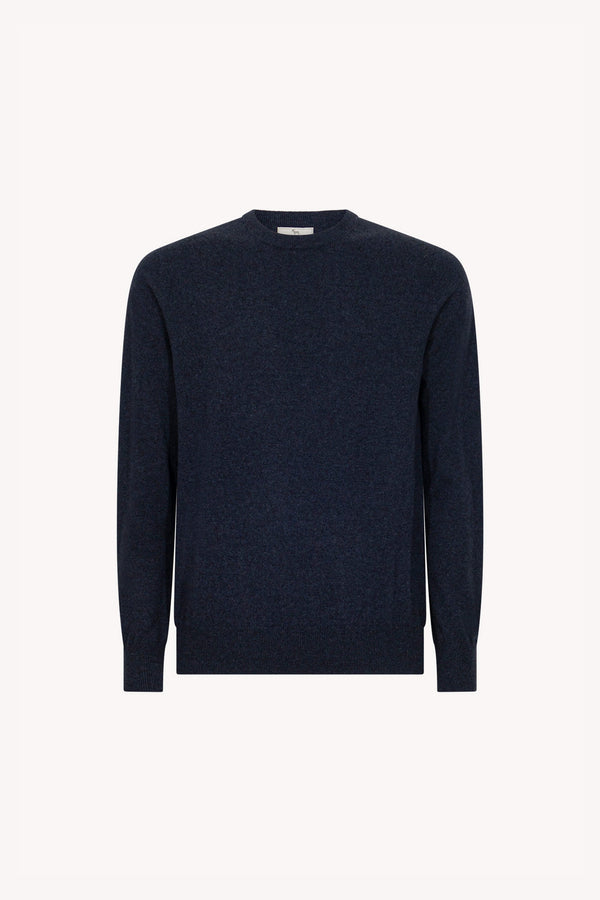 Marine Blue Pure Cashmere Round Neck Pullover