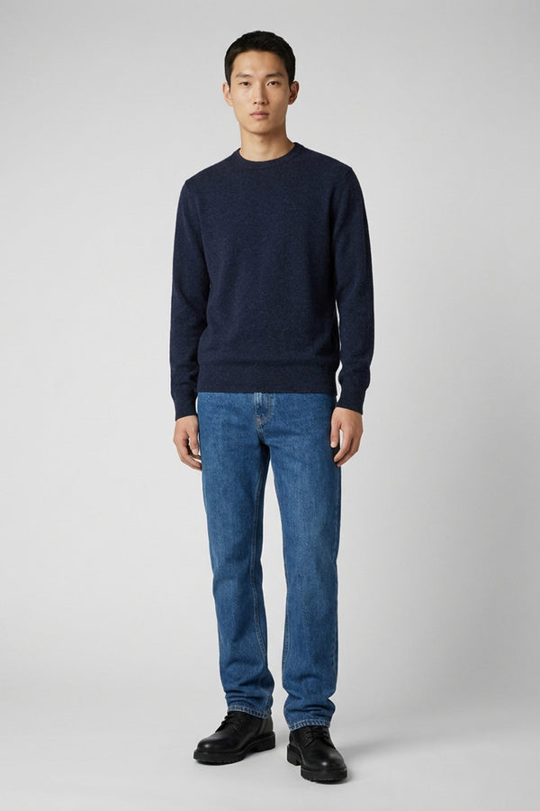 Marine Blue Pure Cashmere Round Neck Pullover