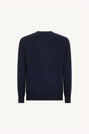 Marine Blue Pure Cashmere Round Neck Pullover
