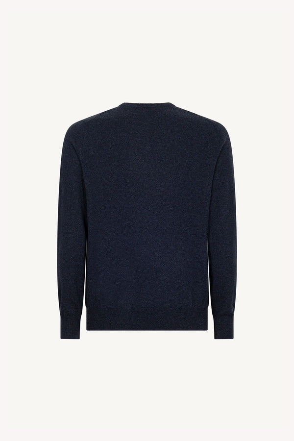 Marine Blue Pure Cashmere Round Neck Pullover