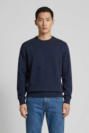Marine Blue Pure Cashmere Round Neck Pullover