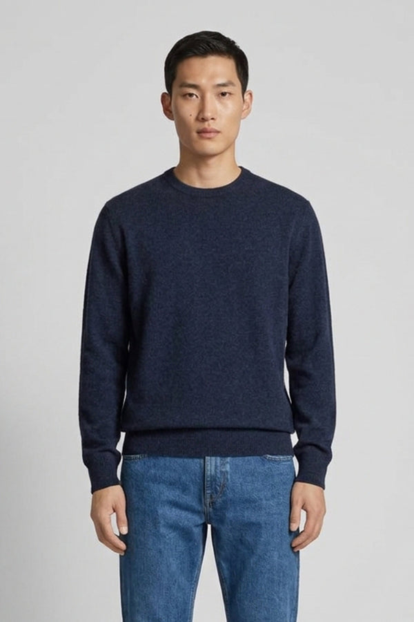 Marine Blue Pure Cashmere Round Neck Pullover