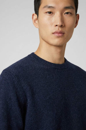 Marine Blue Pure Cashmere Round Neck Pullover