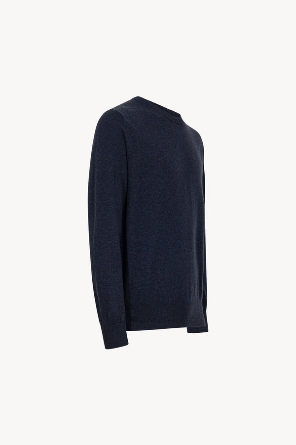 Marine Blue Pure Cashmere Round Neck Pullover