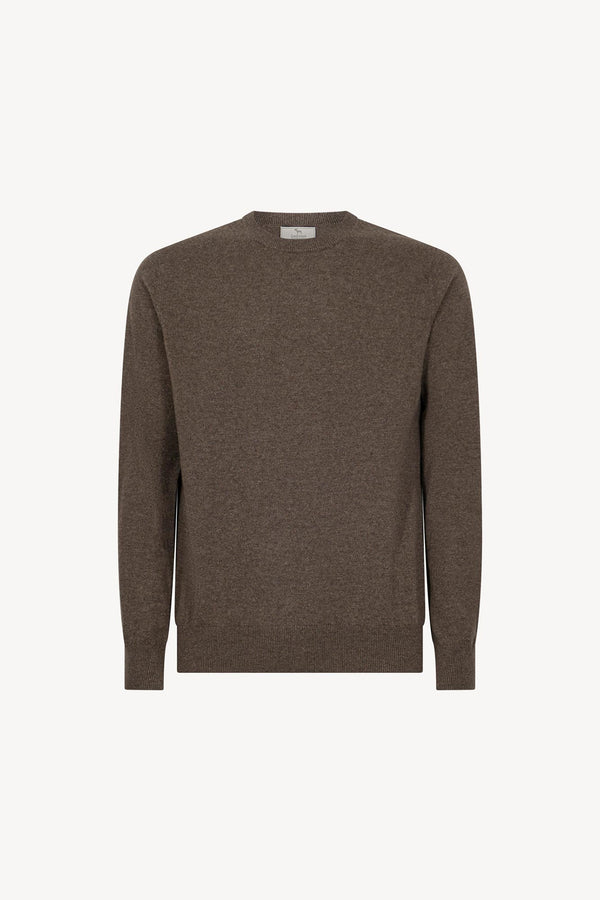 Bark Brown Pure Cashmere Round Neck Pullover