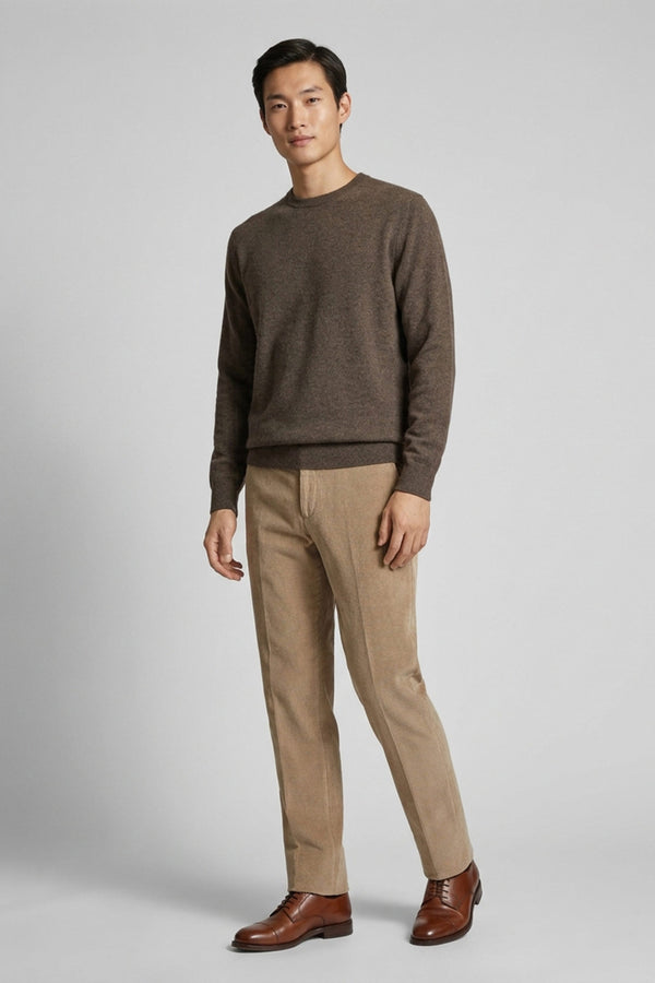 Bark Brown Pure Cashmere Round Neck Pullover