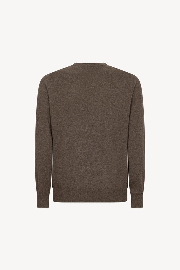 Bark Brown Pure Cashmere Round Neck Pullover