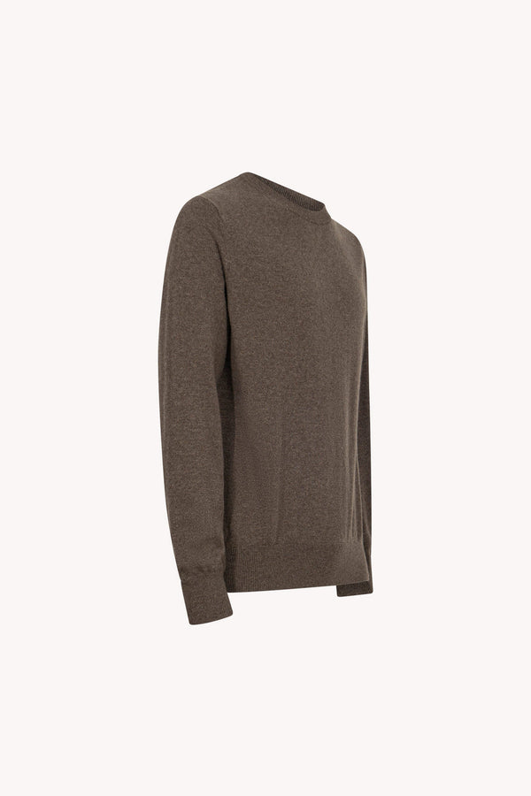 Bark Brown Pure Cashmere Round Neck Pullover