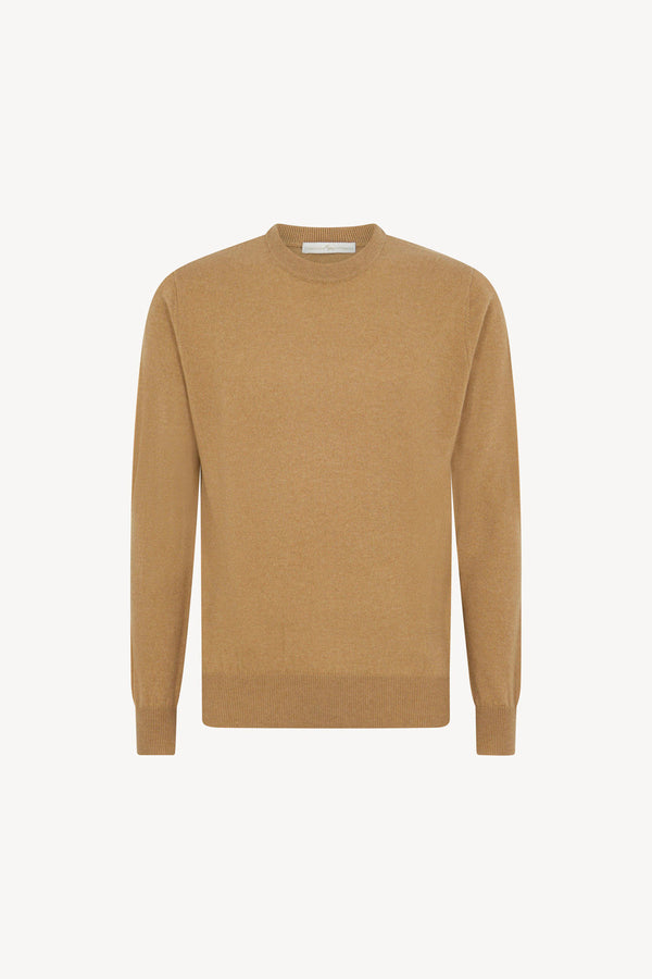 Maglia Girocollo in Puro Cashmere Cammello