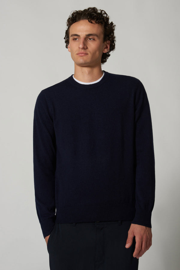 Maglia Girocollo in Puro Cashmere Ink Blue