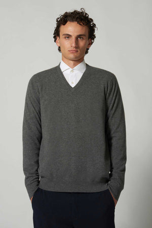 Maglia Scollo a V in Puro Cashmere Loden