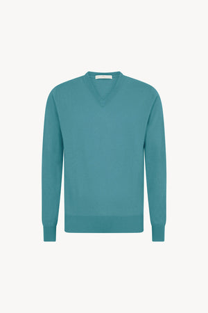 Maglia Scollo a V in Puro Cashmere Turchese