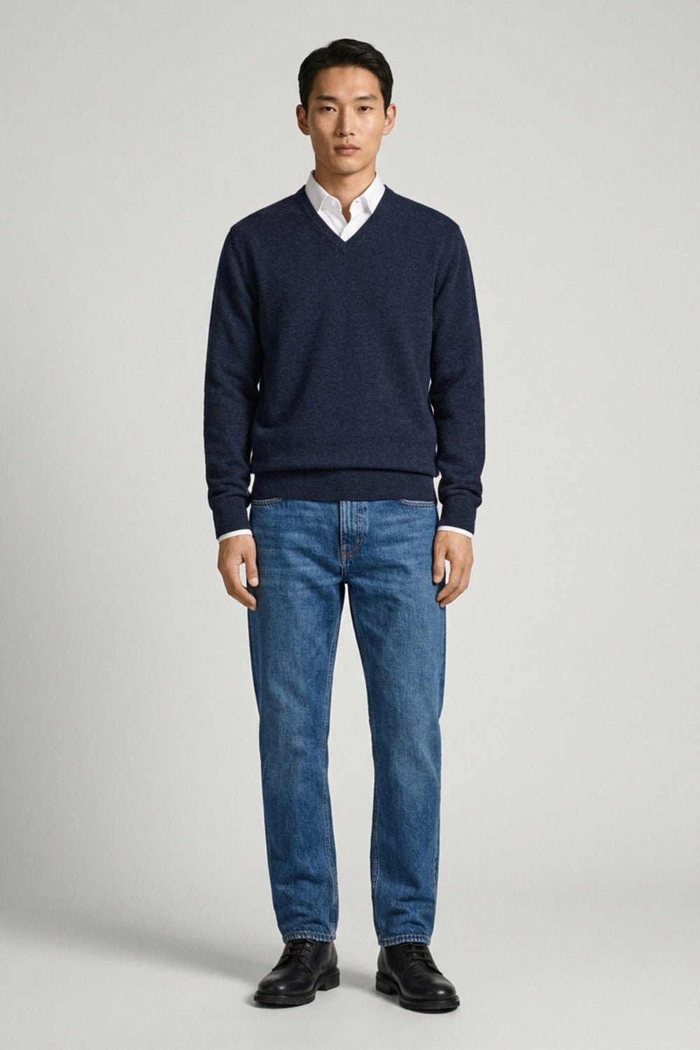 Maglia Scollo a V in Puro Cashmere Oceano