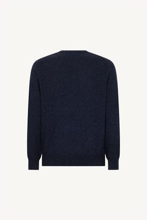 Marine Blue Pure Cashmere V-Neck Pullover