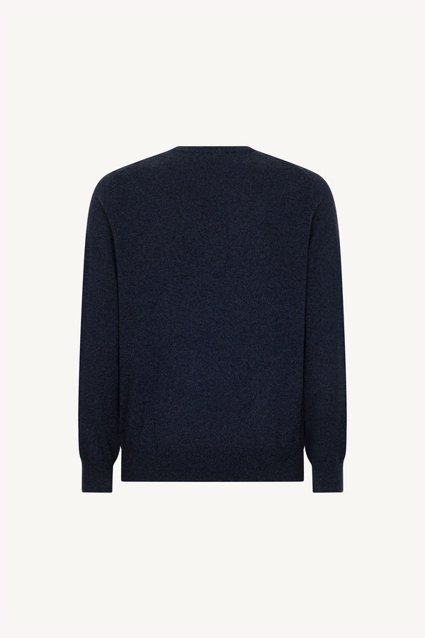 Marine Blue Pure Cashmere V-Neck Pullover