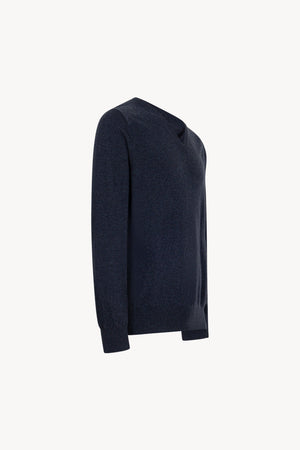 Marine Blue Pure Cashmere V-Neck Pullover
