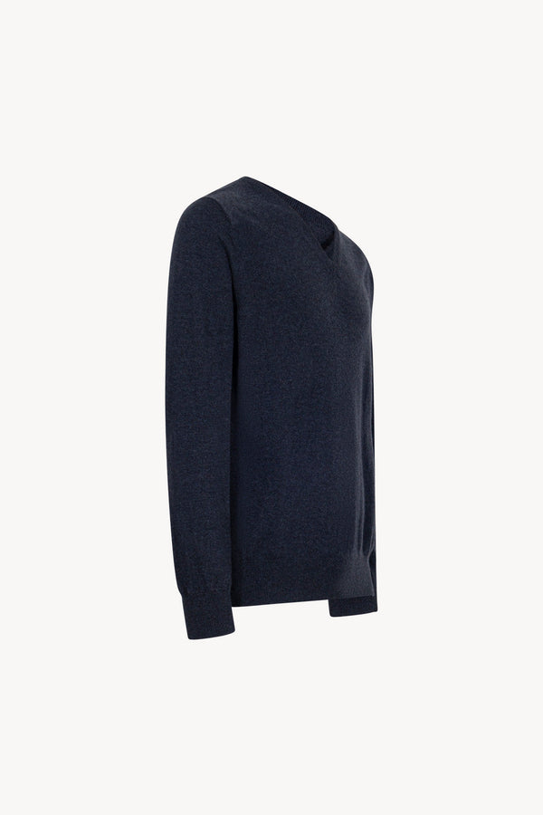 Marine Blue Pure Cashmere V-Neck Pullover