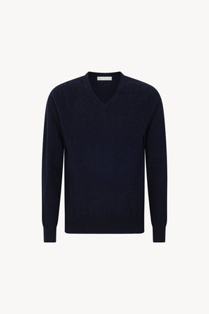 Maglia Scollo a V in Puro Cashmere Navy