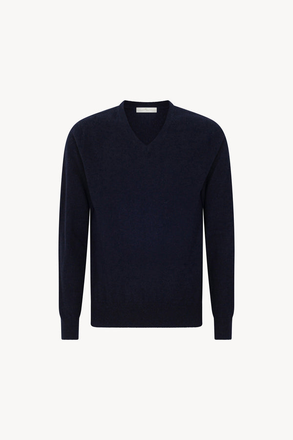 Maglia Scollo a V in Puro Cashmere Navy