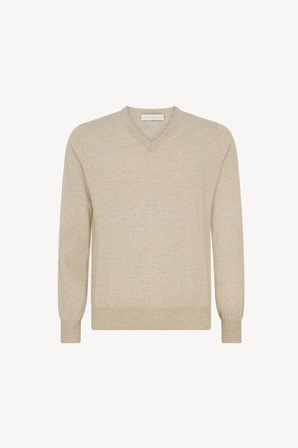 Maglia Scollo a V in Puro Cashmere Avena